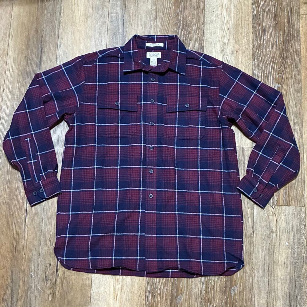 LL Bean Chamois Cloth Flannel Shirt Mens L Plaid Multicolor Heavyweight Outdoors